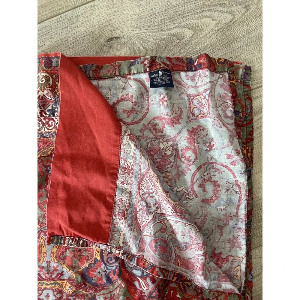 Vtg  Ralph Lauren Galahad Red QUEEN Flat Sheet Sateen Red Paisley
